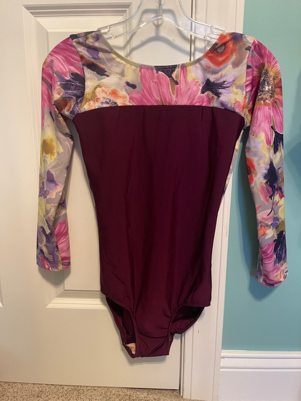 Eleve Dancewear Plum Floral Long-Sleeve Leotard Bodysuit